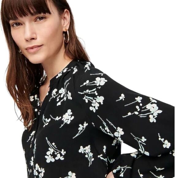 NWT J. Crew Black Floral Long-Sleeve Drapey Popover Women's Shirt Blouse size S - Picture 13 of 13
